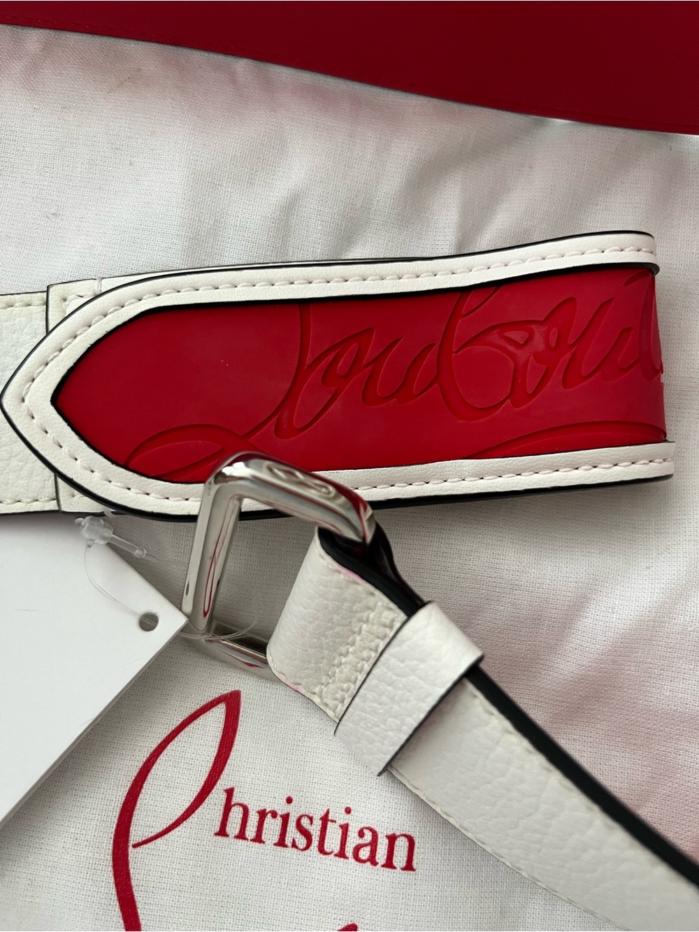 Christian Louboutin White Leather Belt with Red Interior - Picture 2 of 9